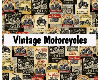 Véhicule vintage, voitures, camions, motos, mécanicien, patriotique, 100 % coton matelassé par mètre