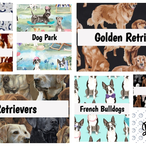 Dogs, Golden, Retrievers, Collies, French Bulldogs, Poodles, Park, Walk, Puppy, Doggie, Purebreds, Mutts, 100% Quilting Cotton Fabric