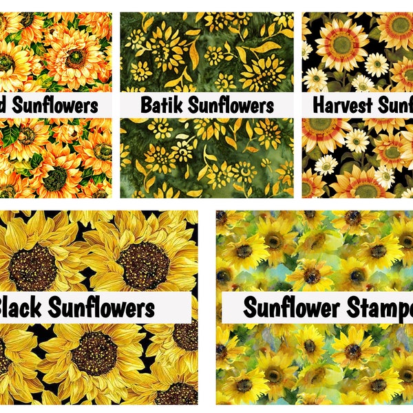 Sunflowers, Flowers, Floral, Summer, Fall, Autumn, Harvest, Batik, Summer, 100% Quilting Cotton Fabric