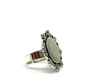 Handmade adjustable antique silver ring, concrete, 25 mm