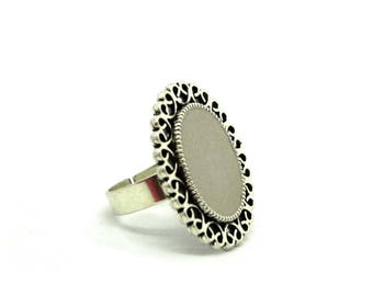 Handmade adjustable antique silver ring, concrete, 13x18mm, nickel free