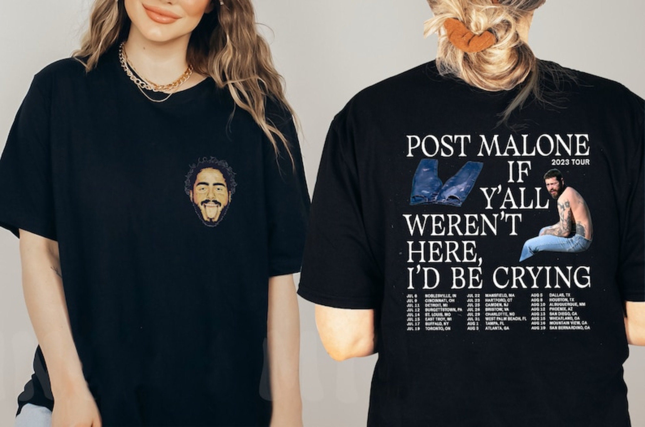 Discover Post Malone 2023 Tour Shirt, Post Malone If Y'all Weren't Here I'd Be Crying Shirt