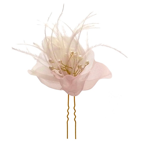 1 épingle organza rose plumes perles- pics à Cheveux Chignon coiffure Mariage rétro