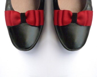 Clips à chaussure noeud papillon arc rouge et noir, style rétro classique pour la fête ou le quotidien, 1 paire