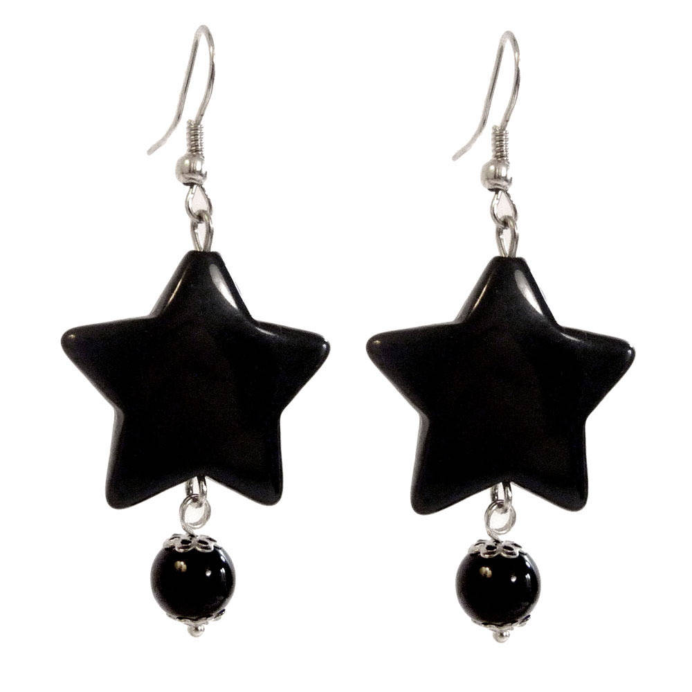 Boucles D'oreilles Clips Vintage Années 80 - Velours Noir Et Pierre Bleue - Occasion - Style Puces