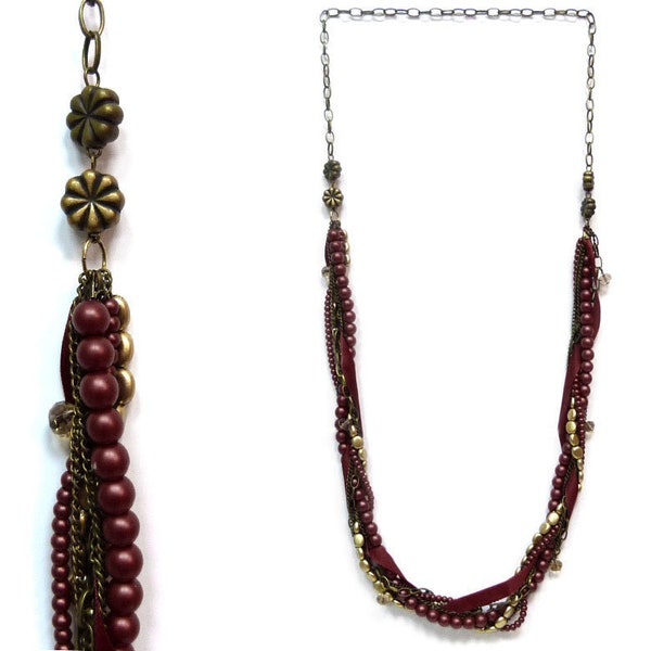 collier long sautoir pour femme  - perles rouge