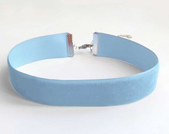 wide light blue velvet choker choker necklace