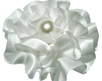 Barrette hair clip hairstyle wedding flower frilly satin pearl white or ivory