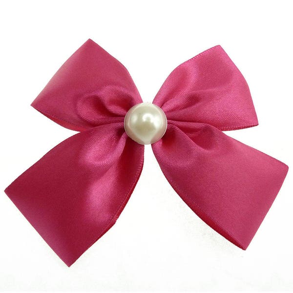 pince barrette cheveux femme noeud papillon satin rose fuchia et cabochon perle