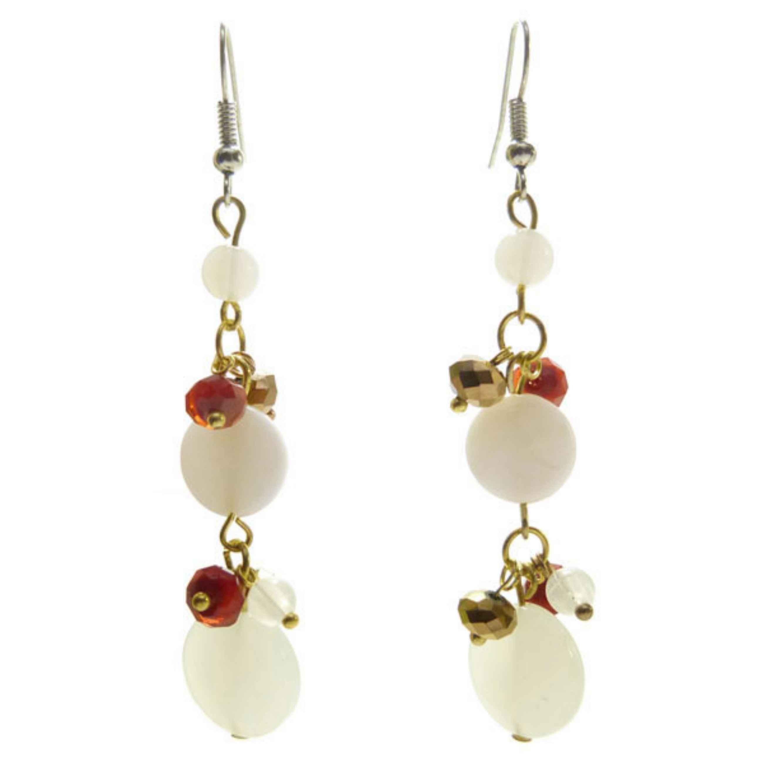 Boucles d'oreilles framboise et perles dorées