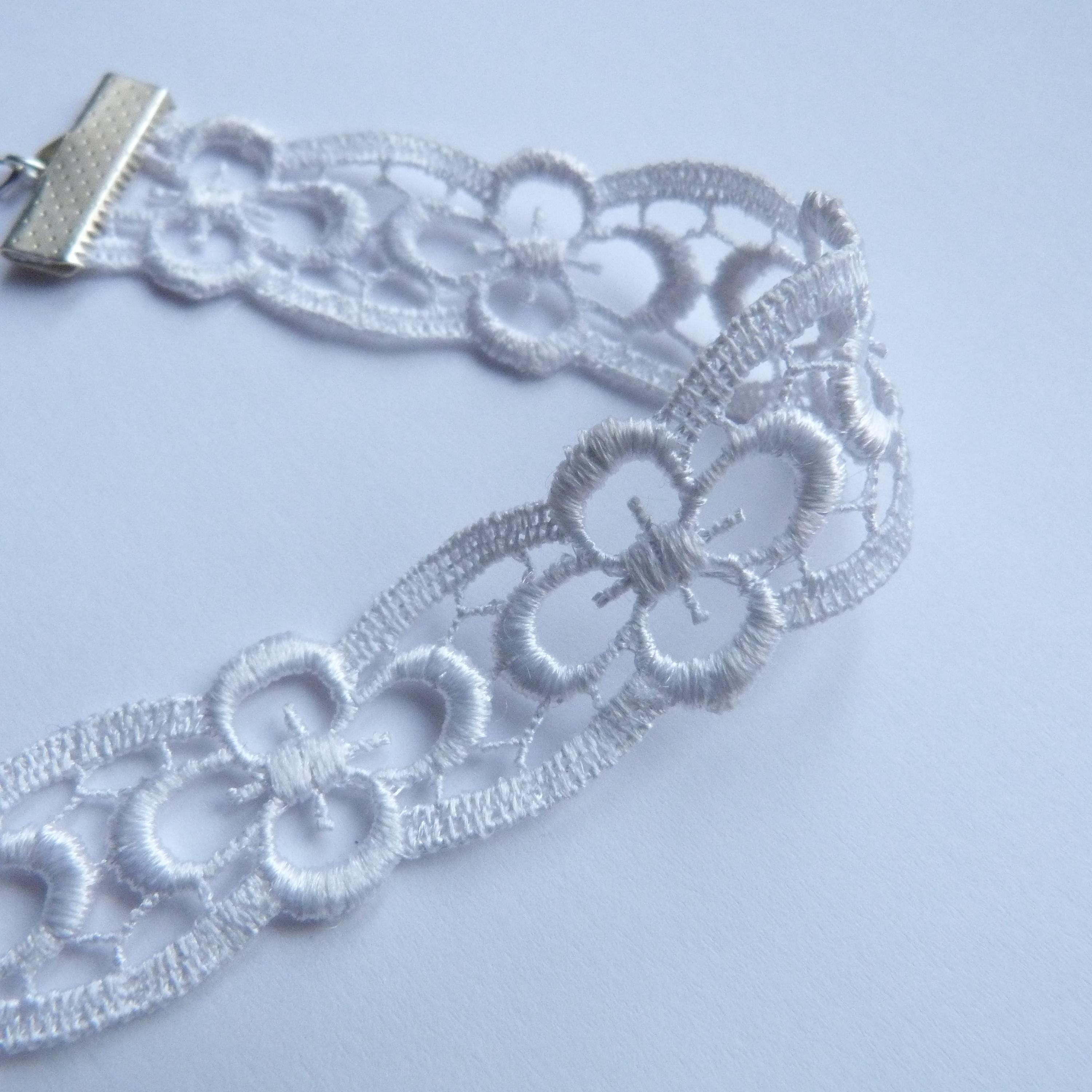 Collana Girocollo In Pizzo Bianco Boho Con Fiore - Gioiello Floreale Da Sposa E Damigella - Lega Di Qualità