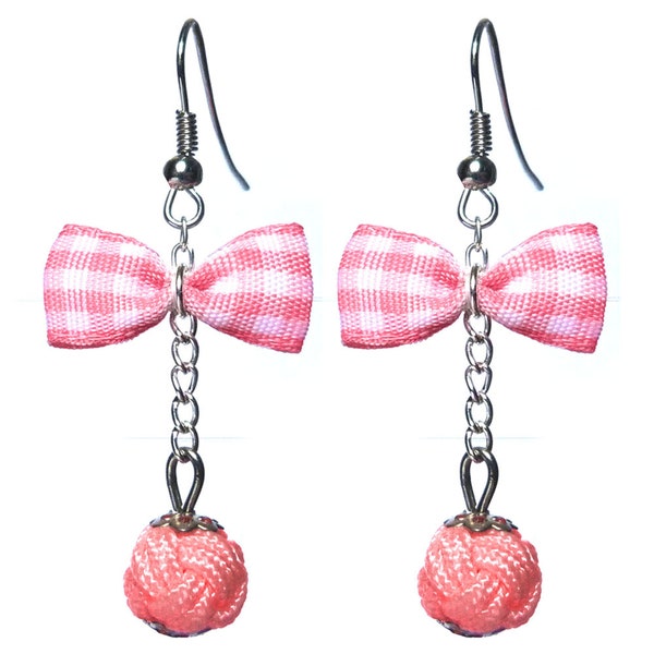 Boucles d'oreilles style glamour rétro BB noeud papillon vichy carreaux