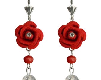 Rote Blumenohrringe - silberne Edelstahlschläfer