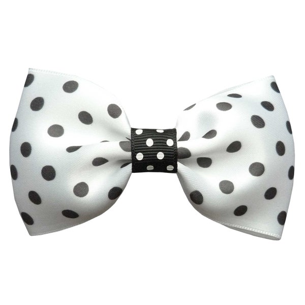 Pince à Cheveux barrette femme, grand noeud papillon satin , pin up pois noir et blanc