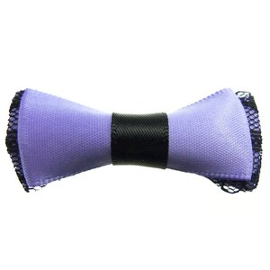 fermaglio per capelli da donna, piccolo papillon in raso e pizzo - Viola e Nero