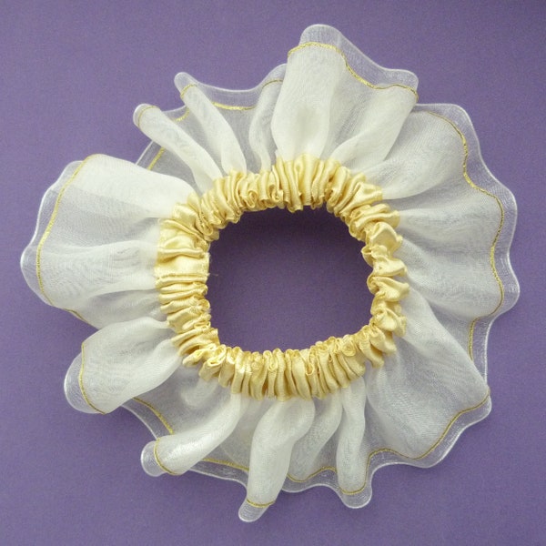 Large giant scrunchie, almost golden yellow white organza satin scrunchie