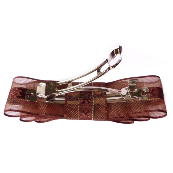 Barrette Cheveux Noeud Satin Marron | Broderie Dentelle Dorée | Pour Cheveux Fins