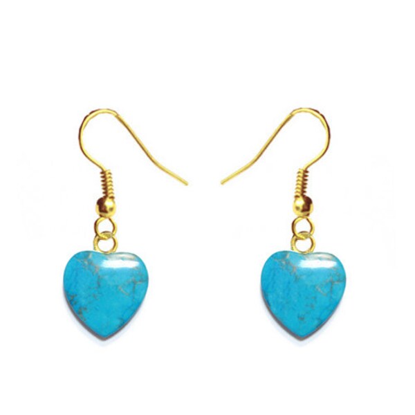 Boucles d'oreilles porcelaine marbrée imitation turquoise bleu clair - petit coeurs