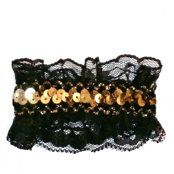 Barrette Pince à Cheveux Dorée et noire sequin paillettes dentelle