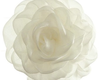 2 Large white organza flowers - Hair pins Chignon hairstyle Wedding