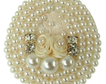 Oval boho brooch - wedding bride ceremony - pearly pearls ivory color