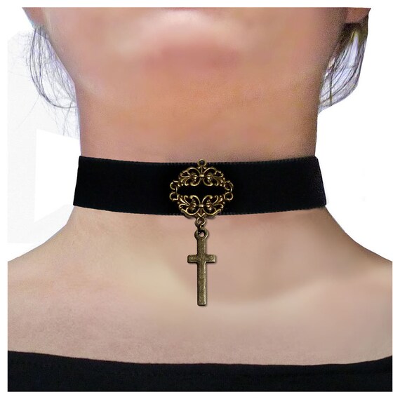 Collier Ras-du-cou Gothique Velours Noir, Strass Et Perle Rouge - Fait Main