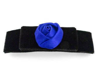 Pince à Cheveux barrette femme bleu et noir velours fleur de satin (roses) classique