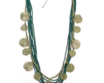 COLLIER sautoir femme - perles formes géométriques vertes - vert