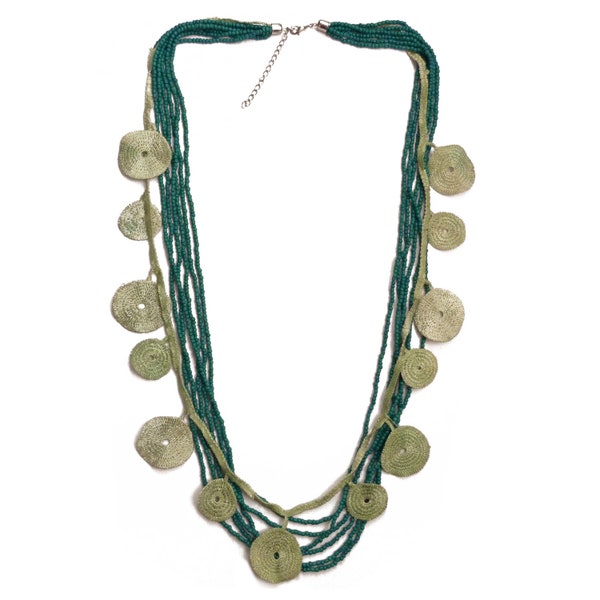 COLLIER sautoir femme - perles formes géométriques vertes - vert