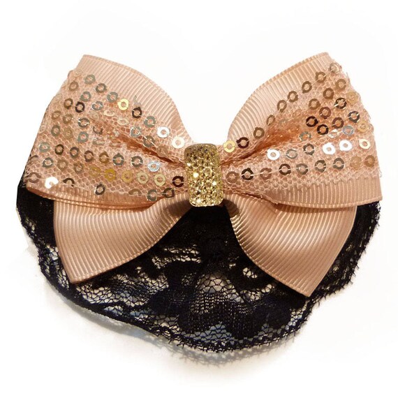 Barrette à Cheveux élégante En Forme De Nœud Papillon Noir Avec Paillettes Argentées Et Dentelle Rose – Accessoire De Coiffure Tendance