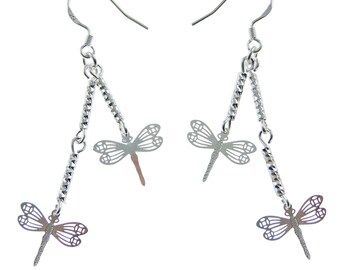 Women's silver dragonfly dangling earrings