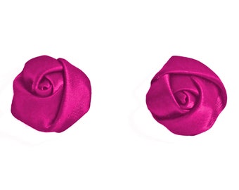 boucles d'oreilles fleur en satin rose fuchsia - puce clou ou clip