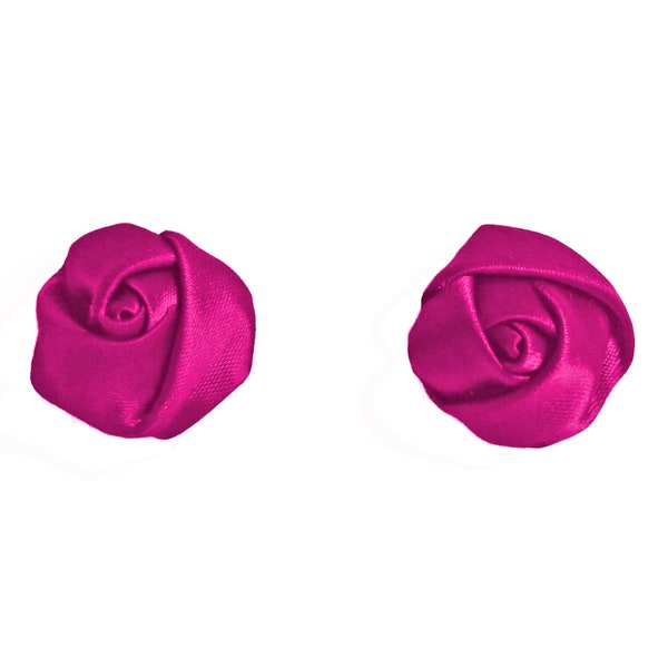 boucles d'oreilles fleur en satin rose fuchsia - puce clou ou clip