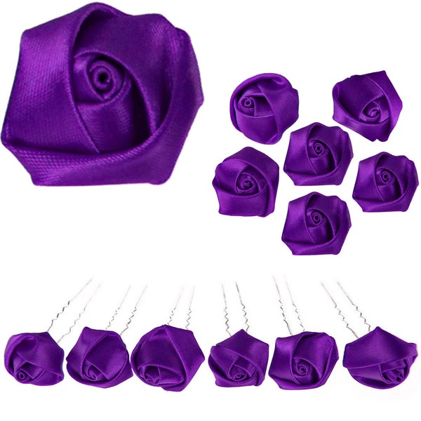 6 épingles a cheveux fleurs mariage ou gothique fleurs violettes en satin violet