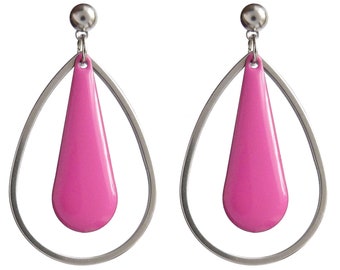 Minimalist earrings stud earrings for women large drop light pink and silver stainless steel