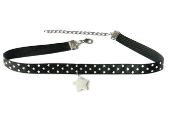 Women's black white stars choker necklace