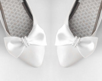 Clips à Chaussures Mariage - Nœud Satin Brodé Bleu, Gris, Beige - Style Rétro - Neuf