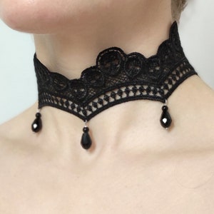 black lace choker choker necklace black drops gothic lolita