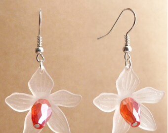 Original white and red flowers earrings
