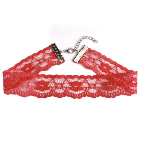 collier ras de cou choker dentelle tour de cou rouge