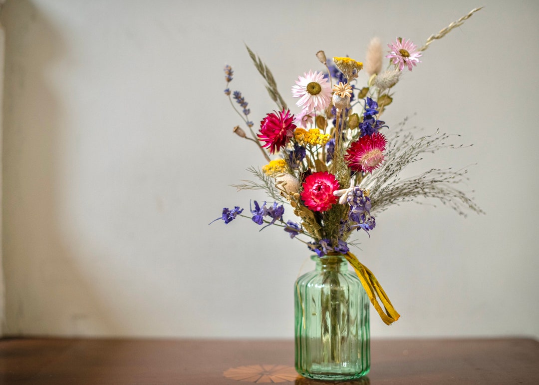 Custom Dried Flower Bud Vase Arrangement. Posy of Natural British Dried