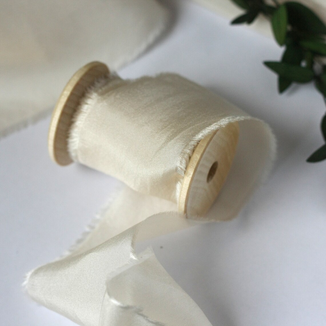 CREAM Silk Ribbon Hand Dyed Silk Ribbon with spool 3 yard Etsy