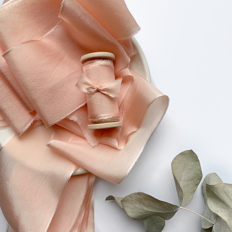 LIGHT ORANGE hand dyed silk ribbon perfect for floral bouquets rustic wedding decor invitations