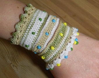 Crocheted bracelet/cuff and beads