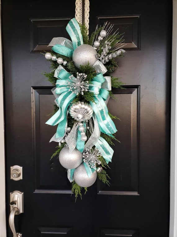 Blue Christmas Swag Blue Christmas Wreath Blue And Silver Etsy