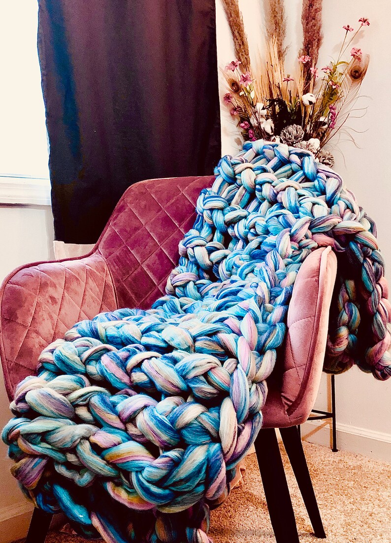 Chunky Knit Blanket Home Decor New MultiColored Arm Knit Etsy