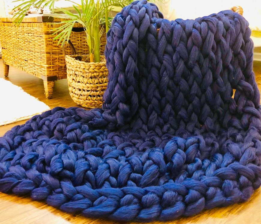 Chunky Knit Blanket Navy Blue Chunky Knit Throw Small to Etsy