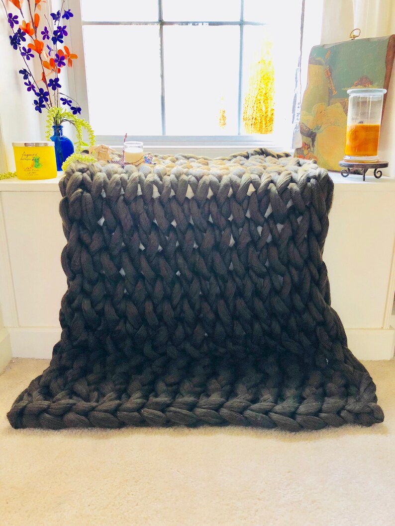 Chunky Knit Blanket Olive Green Chunky Knit Throw Small Etsy