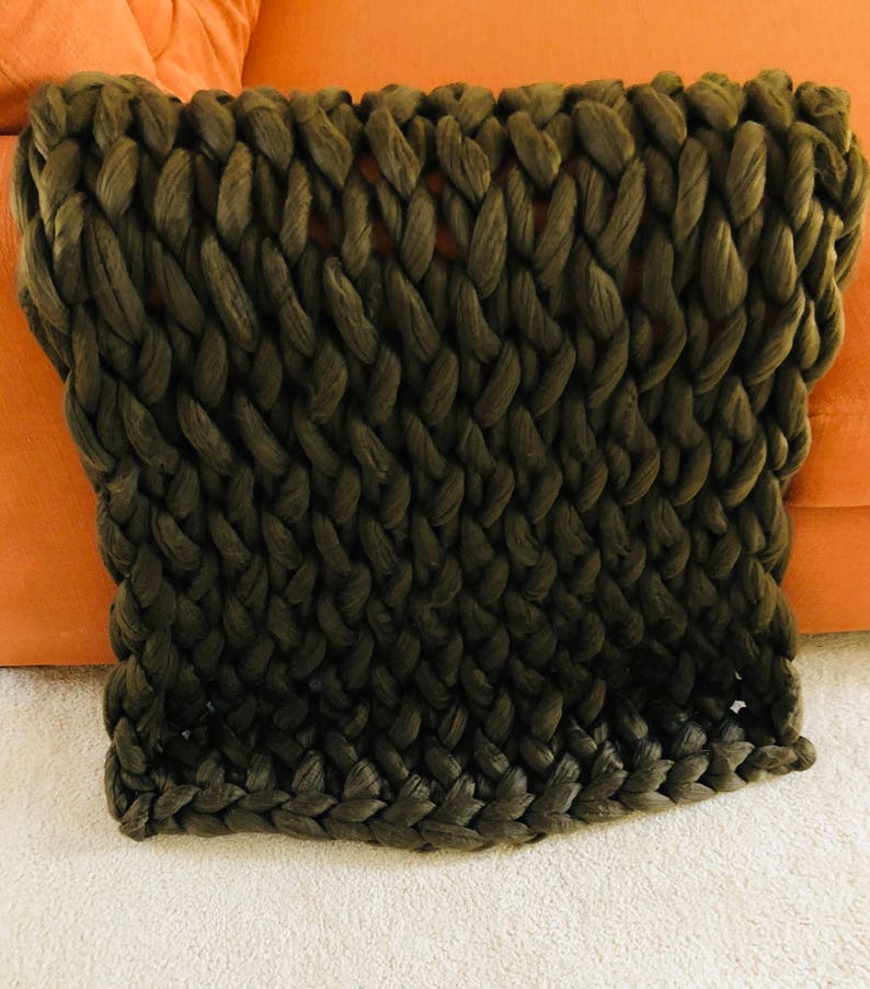Chunky Knit Blanket Olive Green Chunky Knit Throw Small Etsy