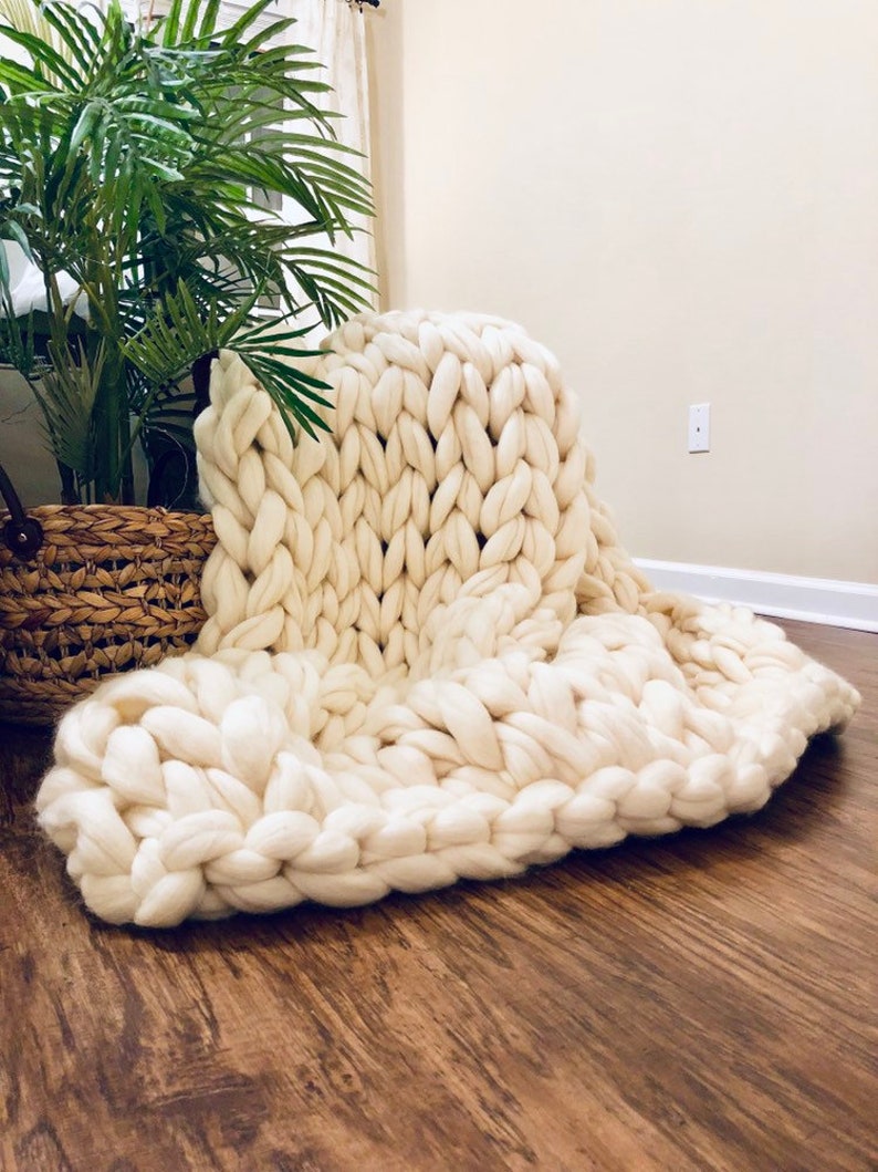Chunky Knit Blanket White Natural White Chunky Knit Etsy